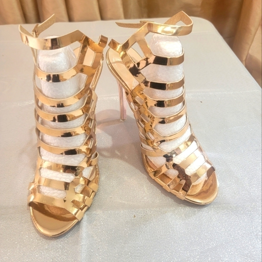 Metallic Gold Strappy Sexy Sandals/Stiletto Heels NEW!!🌟👠 - Picture 10 of 14